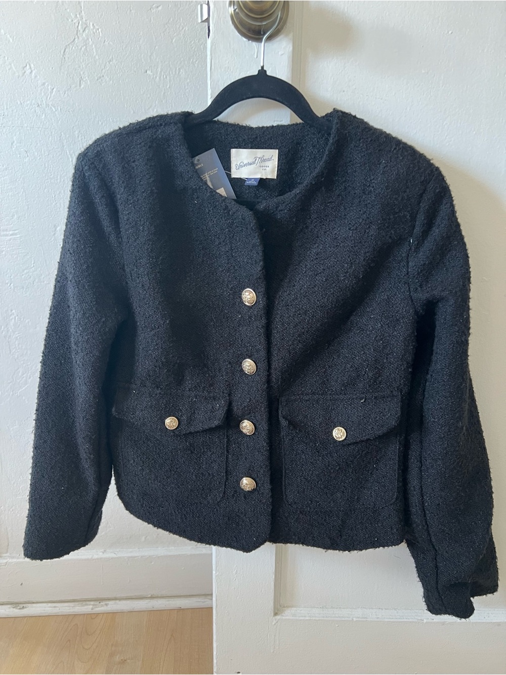 Universal Thread Black Bouclé Jacket with Gold Buttons